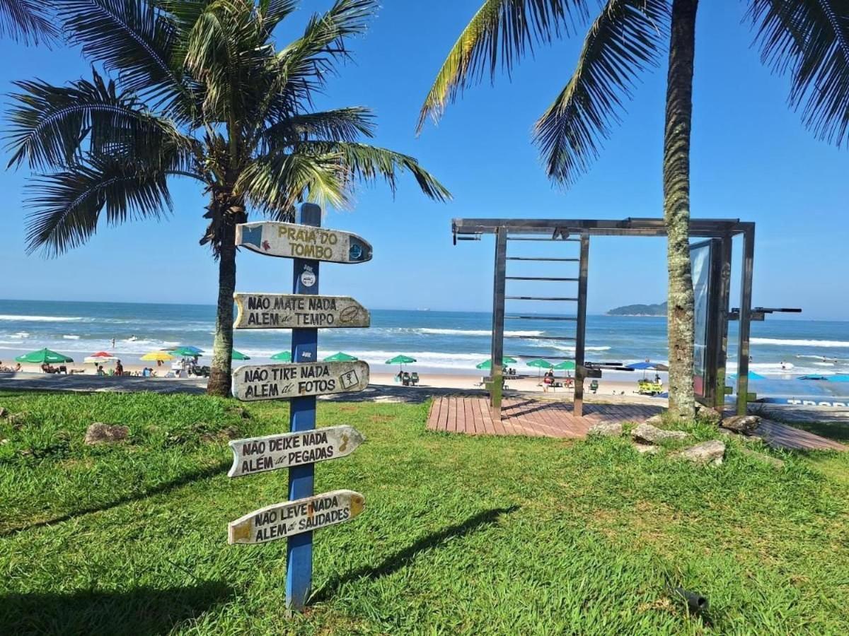 1E-Pe Na Areia Da Praia Do Tombo, 3 Quartos, Ar Cond, 2 Banheiros+Roupas De Cama Guarujá Exterior foto